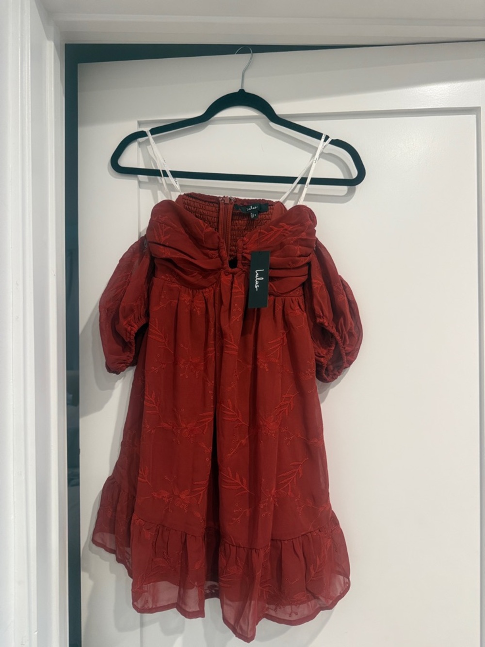 Lulu's Red Embroidered Strapless Mini Dress with Sleeves